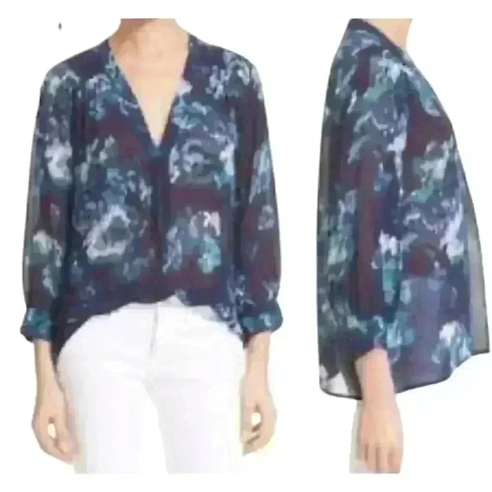 Joie Aceline Blue Silk 3/4 Sleeve Blouse Size Small